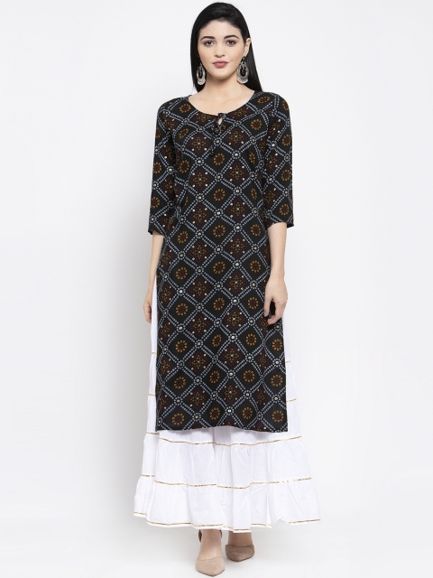 

Clora Creation Women Black & White Printed Kurta with Sharara