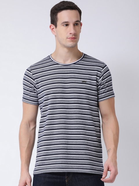 

Club York Men Grey & Navy Blue Striped Round Neck T-shirt