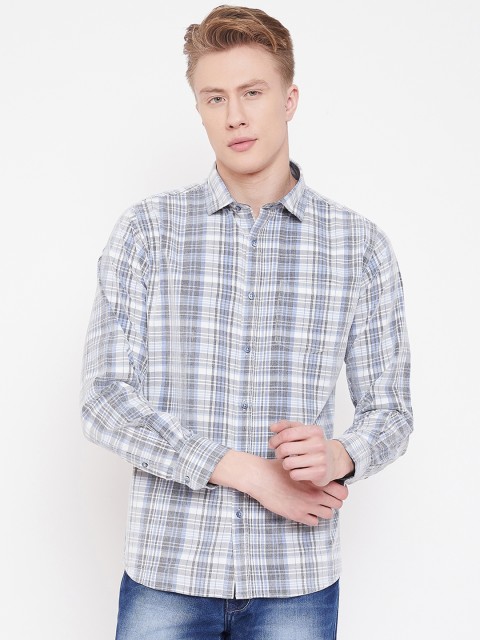 

METTLE Men Grey & Blue Regular Fit Checked Casual Shirt