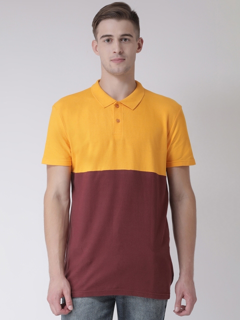 

REALM Men Yellow & Brown Colourblocked Polo Collar T-shirt