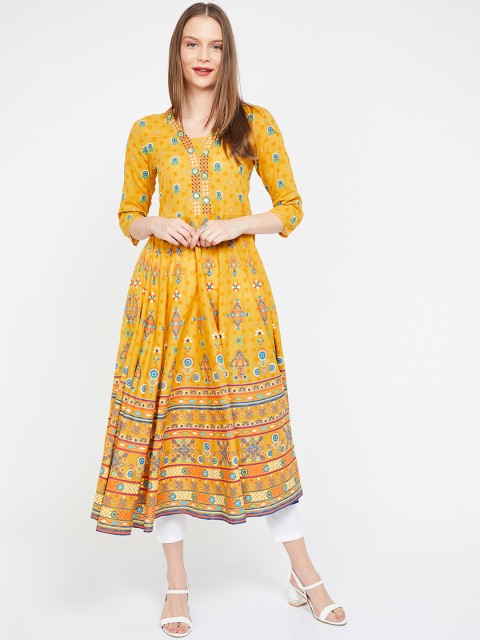 

Melange by Lifestyle Women Mustard Yellow Printed A-Line Kurta