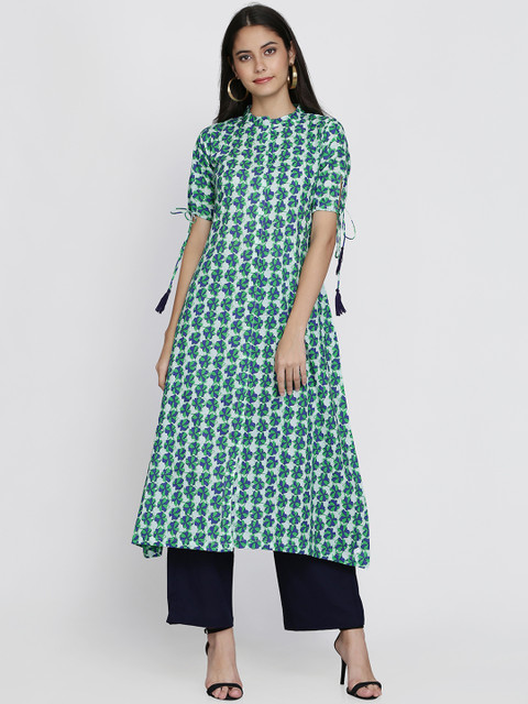 

Adizya Women Green & Blue Printed Kurta with Trousers