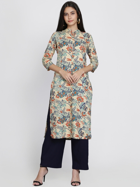 

Adizya Women Beige & Blue Printed Kurti with Trousers