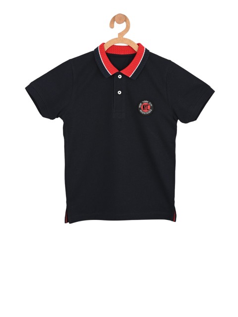 

Stupid Cupid Boys Navy Blue Solid Polo Collar T-shirt