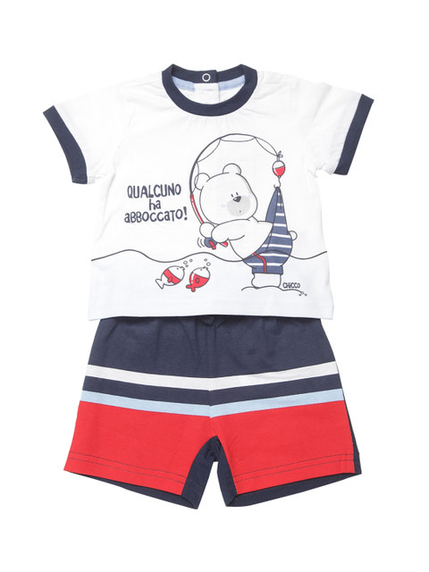 

Chicco Boys White & Navy Blue Printed T-shirt with Shorts