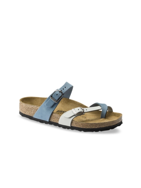 

Birkenstock Women Blue Mayari Nubuck Leather Colourblocked Regular Width One Toe Flats