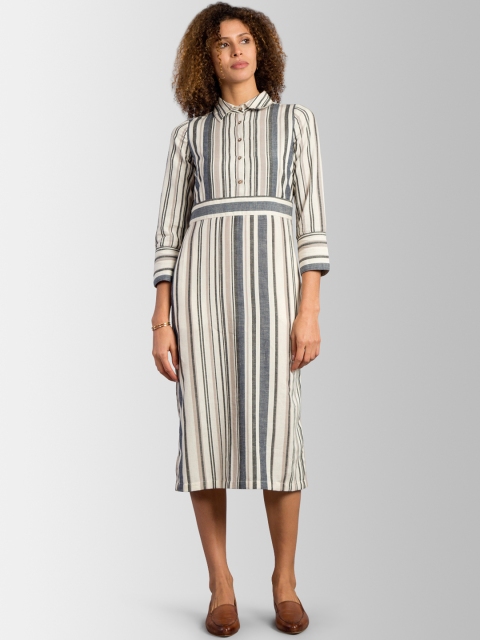 

FableStreet Women Off-White & Grey Striped Shirt Dress