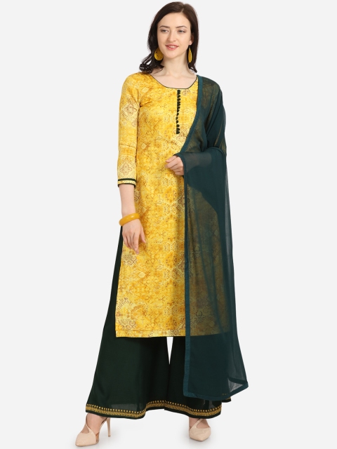 

Kvsfab Yellow & Green Cotton Blend Unstitched Dress Material