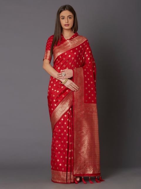 

Mitera Red Silk Blend Woven Design Banarasi Saree