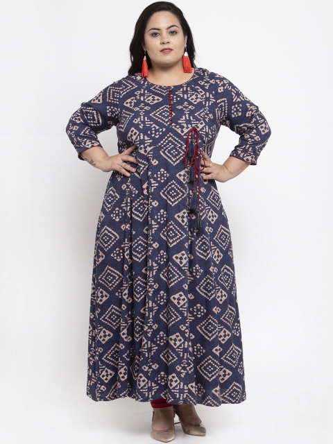 

plusS Women Navy Blue Printed A-Line Kurta