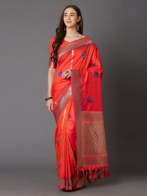 

Mitera Orange Silk Blend Woven Design Banarasi Saree