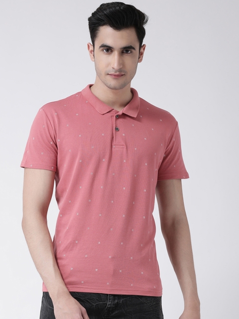 

REALM Men Pink Printed Polo Collar T-shirt
