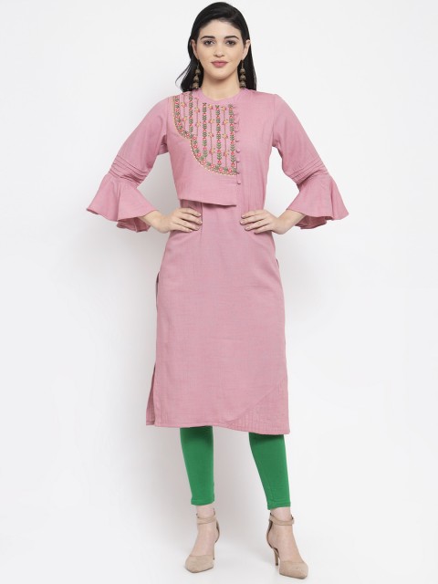 

Clora Creation Women Pink Embroidered Straight Kurta