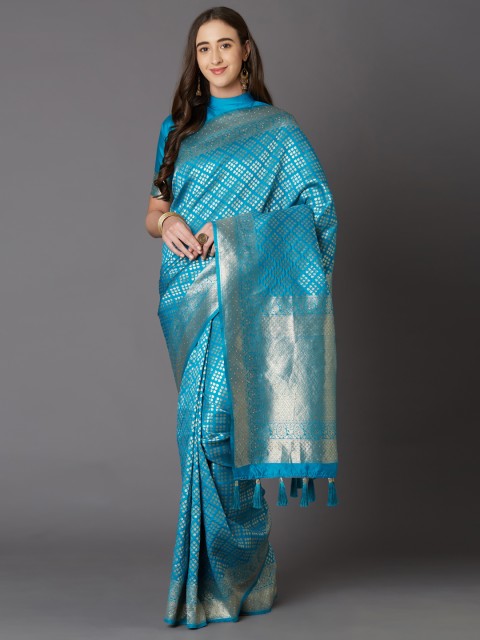 

Mitera Blue Silk Blend Woven Design Banarasi Saree