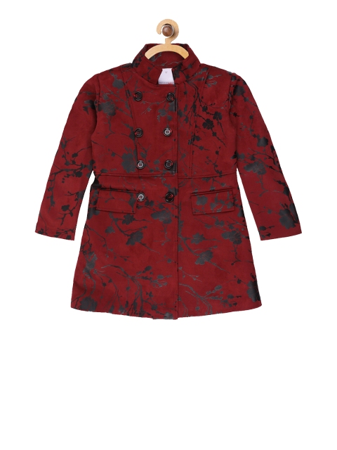 

ELLE Girls Maroon & Black Printed Overcoat