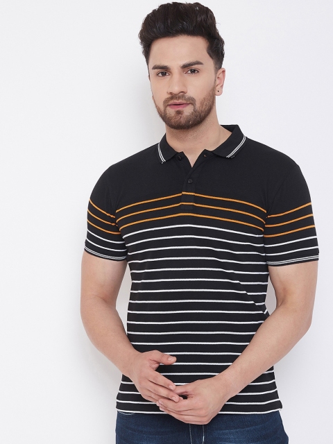 

Austin wood Men Black & White Striped Polo Collar T-shirt