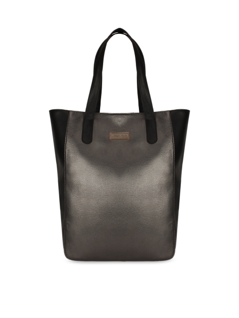 

Berrypeckers Women Gunmetal-Toned & Black Colourblocked Tote Bag, Metallic