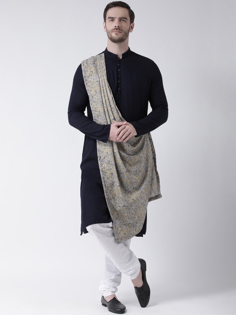 

DEYANN Men Navy Blue & White Printed Kurta with Churidar & Attached Dupatta
