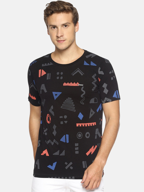 

IMPACKT Men Black & Grey Printed Round Neck T-shirt