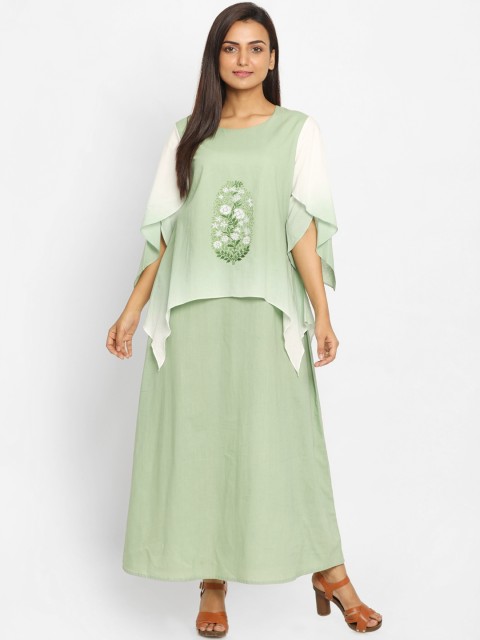 

Nakshi Women Green Printed Kaftan Pure Cotton Top
