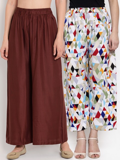 

TAG 7 Women Pack of 2 Printed Wide Leg Palazzos, White