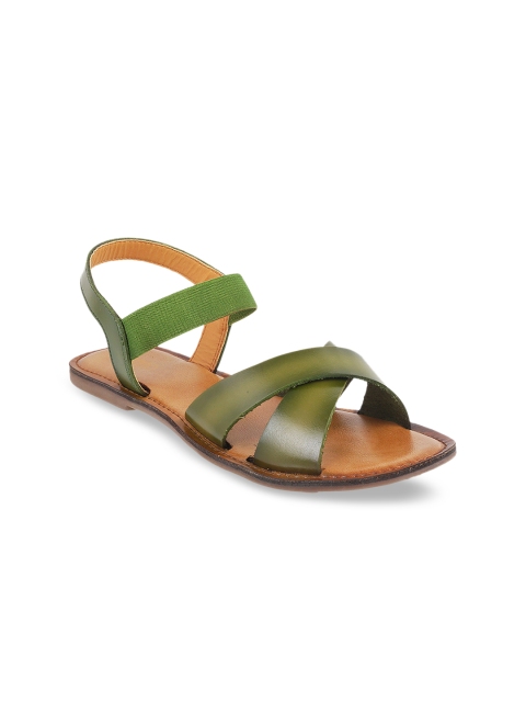 

Metro Women Green Solid Leather Open Toe Flats