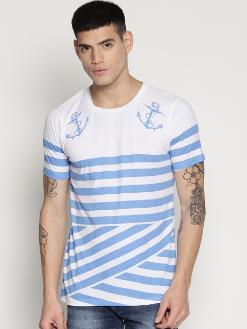 

IMPACKT Men White & Blue Striped Round Neck T-shirt