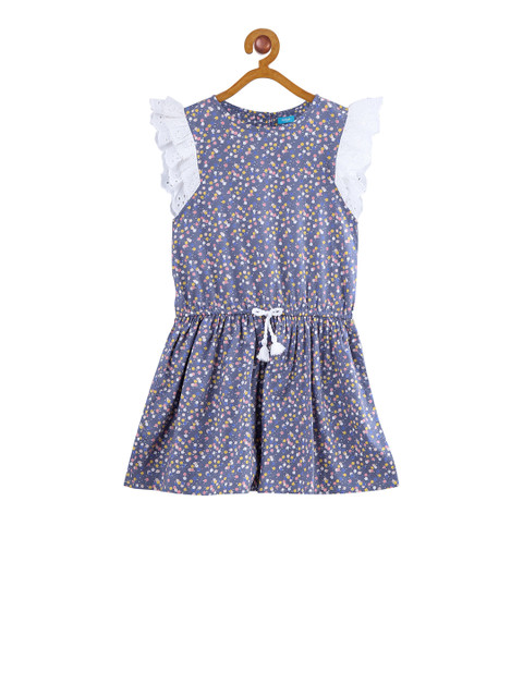 

Miyo Girls Grey & Blue Printed Fit and Flare Dress