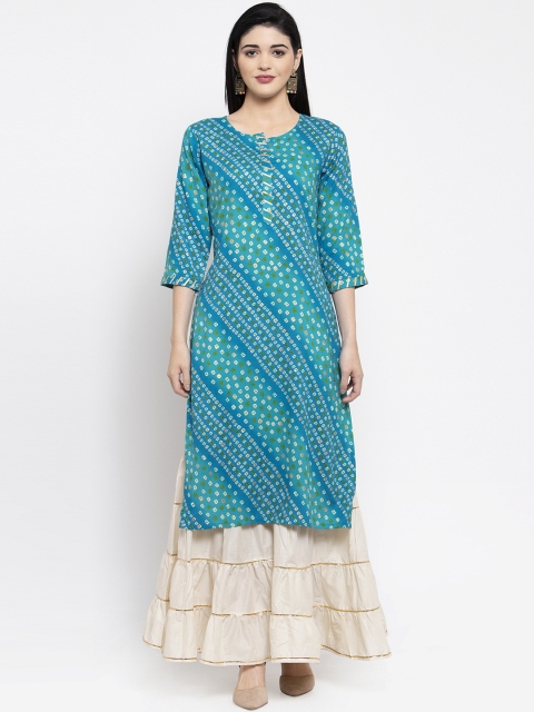 

Clora Creation Women Turquoise Blue & Green Printed Straight Kurta