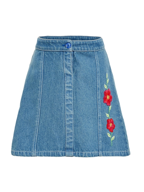 

Miyo Girls Blue & Red Embroidered A-Line Denim Skirt