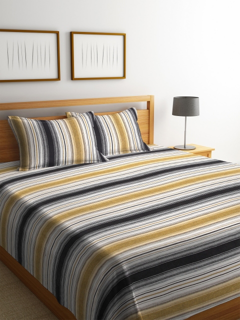 

Soumya Unisex Yellow & Black Striped Cotton 1 King Bedsheet with 2 Pillow Covers