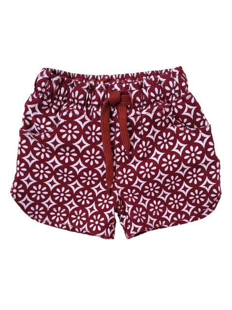 

KiddoPanti Girls Maroon Printed Regular Fit Regular Shorts