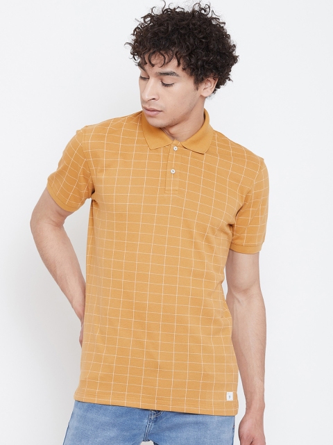 

Octave Men Mustard Yellow & White Checked Polo Collar T-shirt