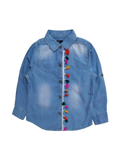 

KiddoPanti Girls Blue Regular Fit Faded Denim Casual Shirt