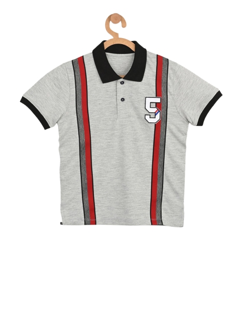

Stupid Cupid Boys Grey Striped Polo Collar T-shirt
