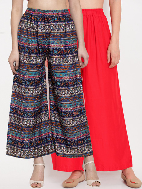 

TAG 7 Women Pack of 2 Wide Leg Palazzos, Multi