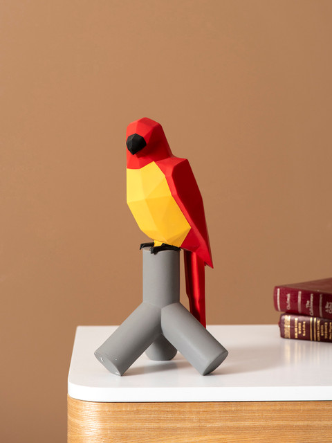 

THEDECORKART Red & Yellow Robin Geometric Bird Showpiece