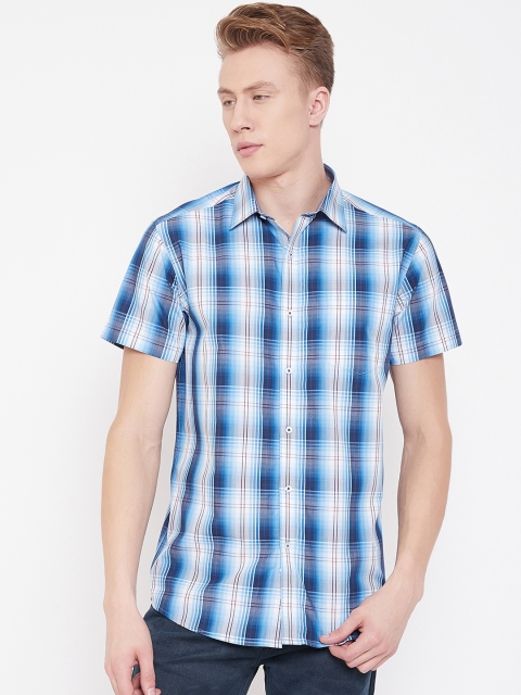 

METTLE Men Blue & White Regular Fit Checked Casual Shirt