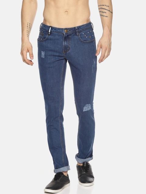 

IMPACKT Men Blue Skinny Fit Mid-Rise Low Distress Stretchable Jeans