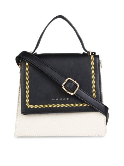 

Addons Black & Off-White Colourblocked Handheld Bag