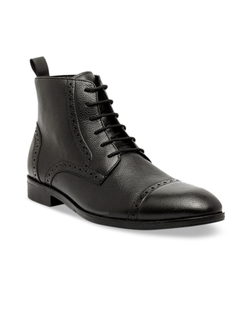 

Teakwood Leathers Men Black Solid Leather High-Top Flat Boots