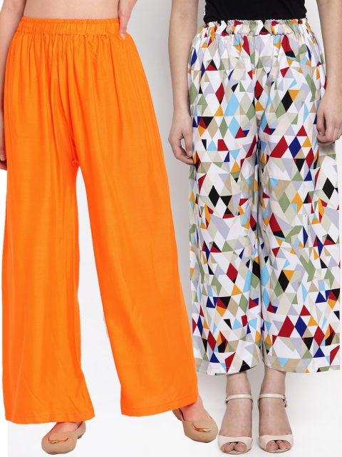 

TAG 7 Women Pack of 2 Printed Wide Leg Palazzos, White