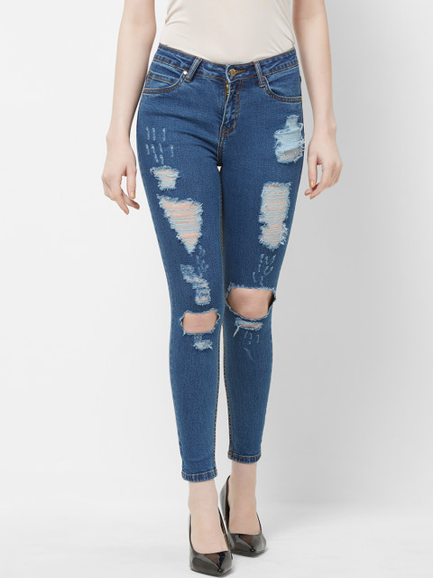 

bebe Women Blue Skinny Fit Mid-Rise Highly Distressed Stretchable Jeans