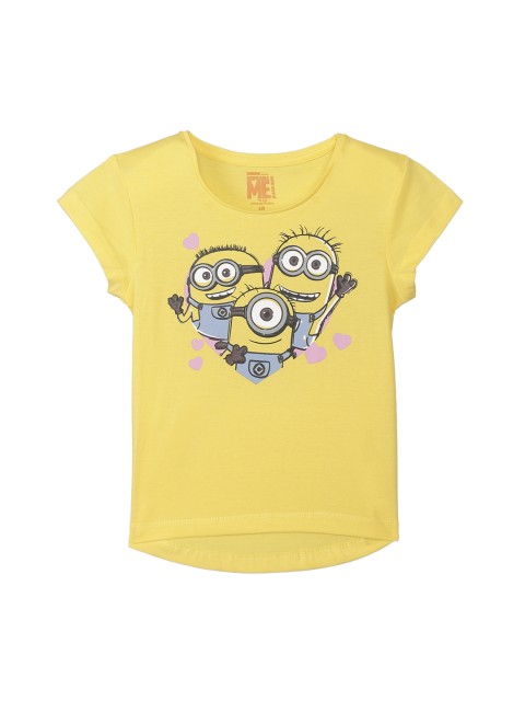 

Kids Ville Girls Yellow Minnions Printed Round Neck T-shirt
