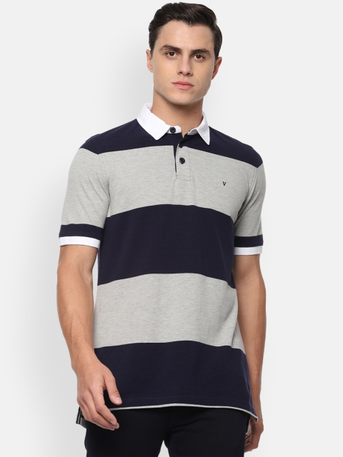 

Van Heusen Sport Men Grey & Navy Blue Colourblocked Polo Collar T-shirt