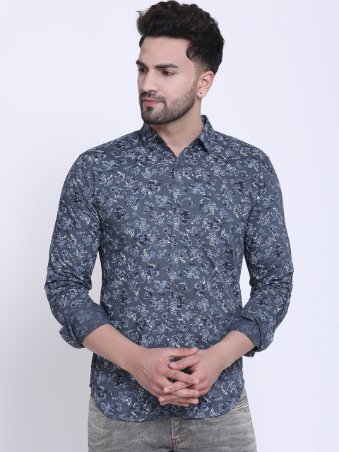 

Crosscreek Men Grey & Blue Slim Fit Printed Denim Casual Shirt