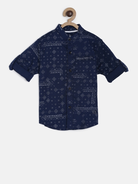 

TALES & STORIES Boys Navy Blue & Off-White Regular Fit Printed Casual Shirt