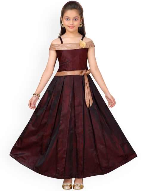 

Aarika Girls Burgundy Solid Off-Shoulder Maxi Dress