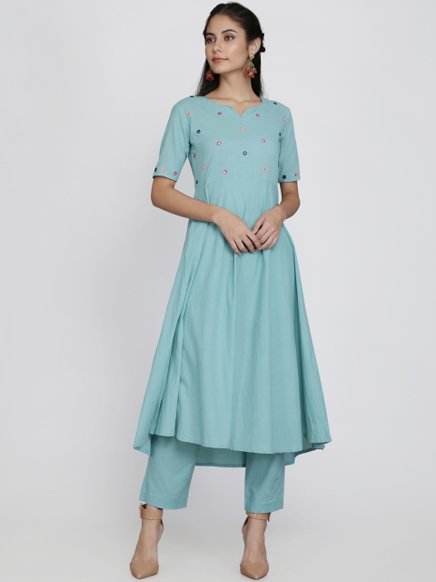 

Adizya Women Blue Embroidered Detail Kurta with Trousers