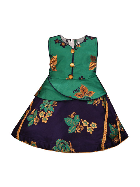 

Wish Karo Girls Green & Navy Blue Printed Fit and Flare Dress